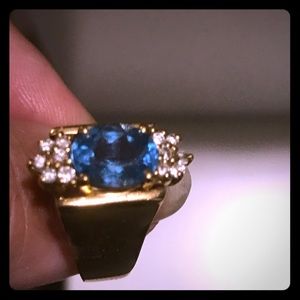 14 kt solid gold London blue topaz with Diamonds